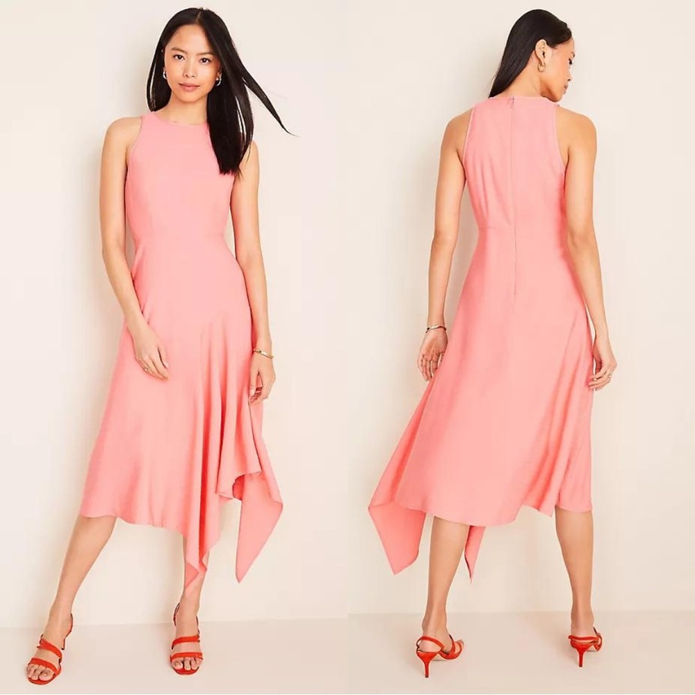 NEW ANN TAYLOR Asymmetric Hem Flare Dress Desert Blossom Pink - 6